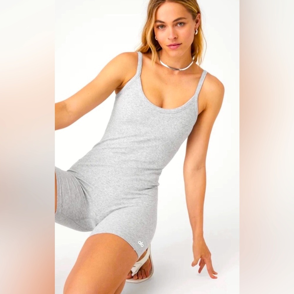 ALO Yoga Gray Pajama Romper with Scoop Neckline